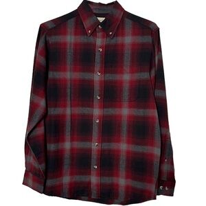 Hobbs Creek Shirt Ombre Cotton Plaid Flannel Button Down Red & Gray Size S